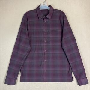 Lululemon Shirt Mens M Burgundy Plaid Flannel Long Sleeve Chest Pocket Button Up